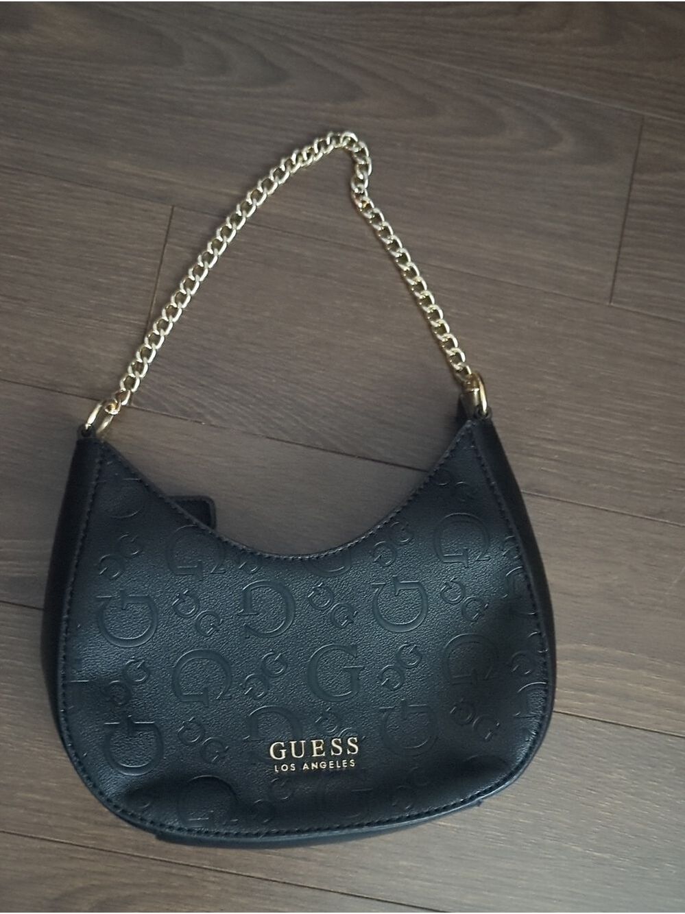 GUESS Black Embossed Logo Shoulder Bag with Gold Chain - Picture 3 of 12